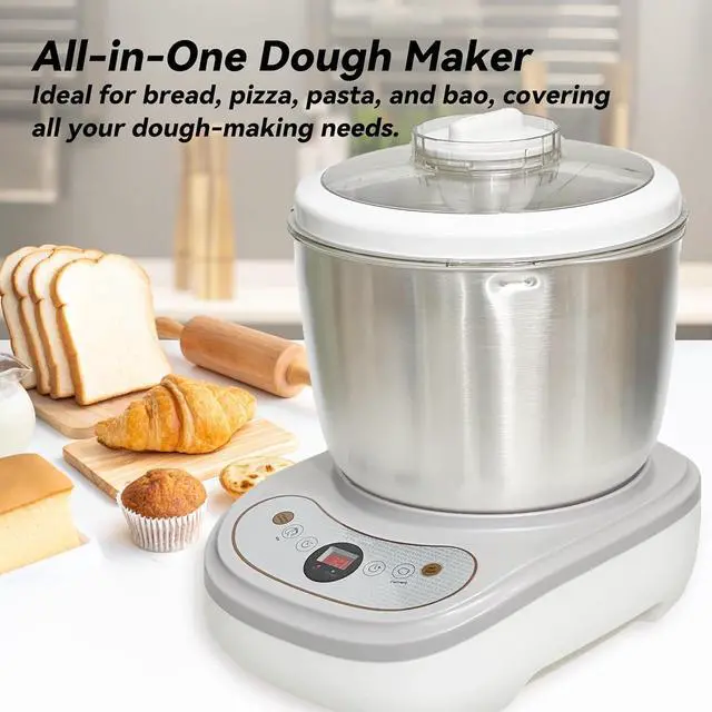 Alt view image 2 of 7 - Dough Maker with Ferment Function,Dough Mixer with 7Qt Large Capacity,Household Bread Mixer for Pizza, Roti, Dumplings, and Sourdough Kneading Machine with Stainless Steel Bowl, Face-up Touch Panel