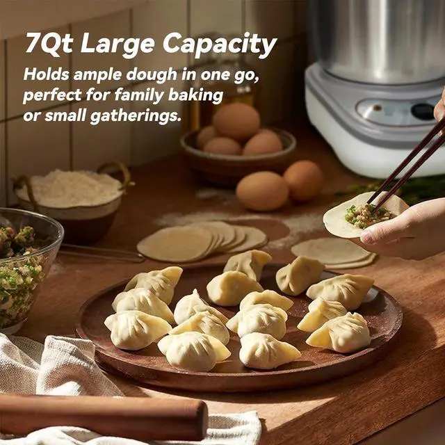 Alt view image 3 of 7 - Dough Maker with Ferment Function,Dough Mixer with 7Qt Large Capacity,Household Bread Mixer for Pizza, Roti, Dumplings, and Sourdough Kneading Machine with Stainless Steel Bowl, Face-up Touch Panel