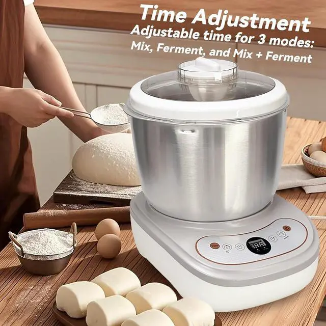 Alt view image 4 of 7 - Dough Maker with Ferment Function,Dough Mixer with 7Qt Large Capacity,Household Bread Mixer for Pizza, Roti, Dumplings, and Sourdough Kneading Machine with Stainless Steel Bowl, Face-up Touch Panel