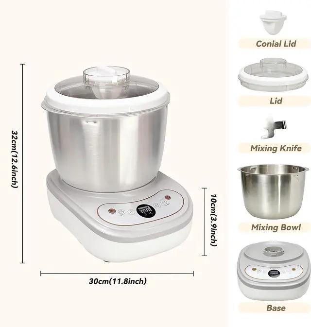 Alt view image 7 of 7 - Dough Maker with Ferment Function,Dough Mixer with 7Qt Large Capacity,Household Bread Mixer for Pizza, Roti, Dumplings, and Sourdough Kneading Machine with Stainless Steel Bowl, Face-up Touch Panel