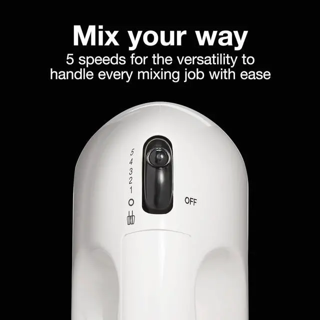Alt view image 2 of 7 - Proctor Silex Easy Mix 5-Speed Electric Hand Mixer with Bowl Rest, Compact and Lightweight, 100 Watts of Peak Power, White (62515PS)