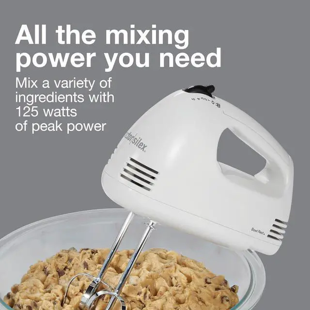 Alt view image 3 of 7 - Proctor Silex Easy Mix 5-Speed Electric Hand Mixer with Bowl Rest, Compact and Lightweight, 100 Watts of Peak Power, White (62515PS)
