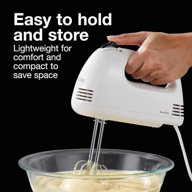 Alt view image 5 of 7 - Proctor Silex Easy Mix 5-Speed Electric Hand Mixer with Bowl Rest, Compact and Lightweight, 100 Watts of Peak Power, White (62515PS)
