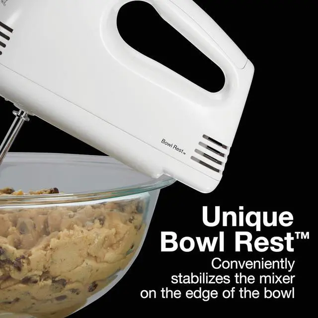 Alt view image 7 of 7 - Proctor Silex Easy Mix 5-Speed Electric Hand Mixer with Bowl Rest, Compact and Lightweight, 100 Watts of Peak Power, White (62515PS)