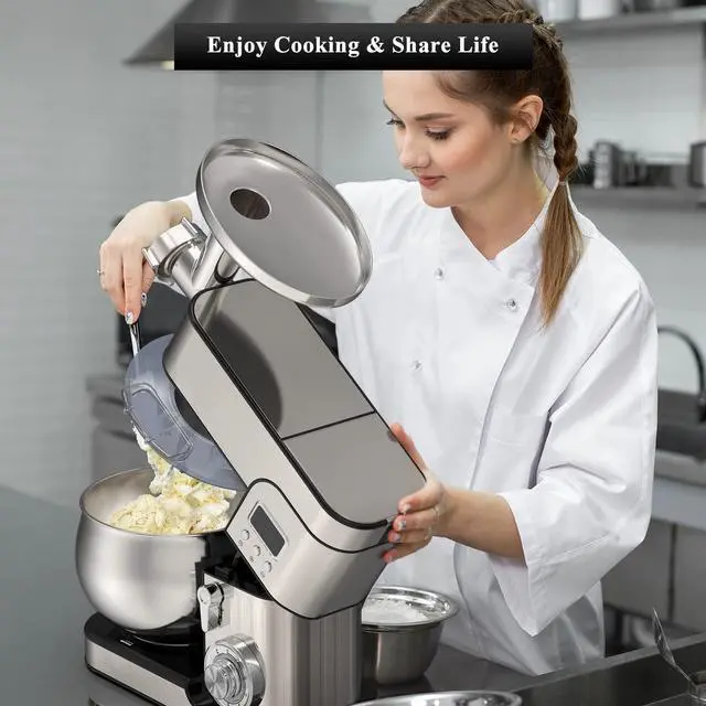 Alt view image 7 of 7 - 6-IN-1 Stand Mixer, LCD Display Kitchen Electric Mixer, 6.5QT Stainless Steel Bowl, Multi-Function Kitchen Blender With Dough Hook, Whisk, Beater, Meat Grinder, Splash Guard