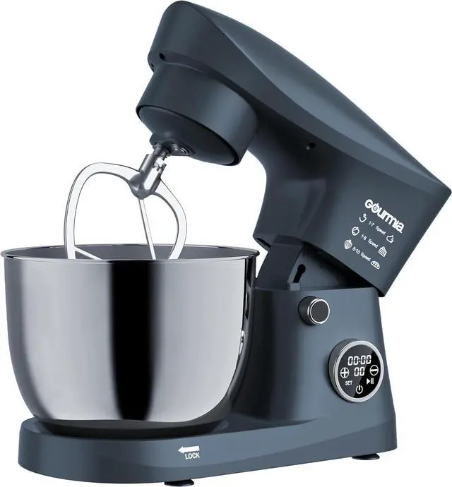 Main image of Gourmia 5 Quart Digital Electric Stand Mixer with Attachments, Bowl Shield, Dough Hook, Whisk and Beater - LED Display Timer - 10 Speed Kitchen Countertop Dough Maker Machine for Bread, Cake, Cookies