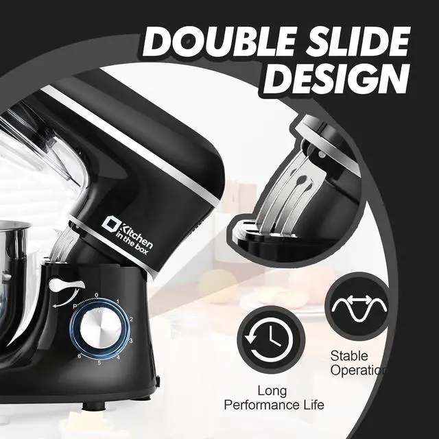 Alt view image 3 of 7 - Kitchen in the box Stand Mixer, 6.5QT 660W Electric Kitchen Mixer, 6-Speed Tilt-Head Food Mixer with Dough Hook, Wire Whip, Beater, Dishwasher Safe (Black)