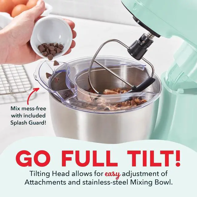 Alt view image 3 of 6 - DASH Tilt-Head 3.5qt Stand Mixer 12 Speeds with Paddle, Dough Hook, and Whisk Attaachments- Aqua