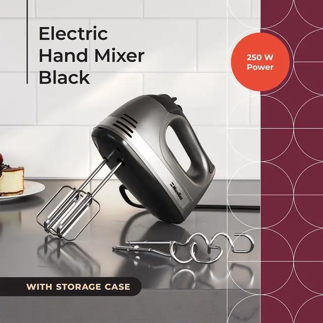 Alt view image 2 of 7 - Mueller Electric Hand Mixer | 5 Speed 250W Turbo with Snap-On Storage Case | 4 Stainless Steel Accessories | Easy Whipping, Mixing Cookies, Brownies, Cakes, Dough Batters