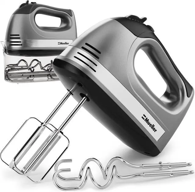 Main image of Mueller Electric Hand Mixer | 5 Speed 250W Turbo with Snap-On Storage Case | 4 Stainless Steel Accessories | Easy Whipping, Mixing Cookies, Brownies, Cakes, Dough Batters