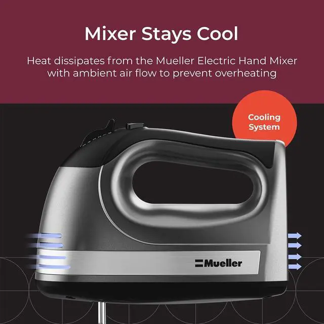 Alt view image 7 of 7 - Mueller Electric Hand Mixer | 5 Speed 250W Turbo with Snap-On Storage Case | 4 Stainless Steel Accessories | Easy Whipping, Mixing Cookies, Brownies, Cakes, Dough Batters