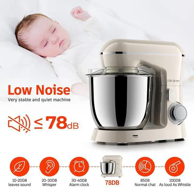 Alt view image 5 of 7 - Stand Mixer, 5.5 Quart, 10 Speed Tilt-Head Food Mixer, Kitchen Electric Mixer with SS Bowl, Copper Motor, Beater, Dough Hook, SS Egg Whisk (450W Cream)