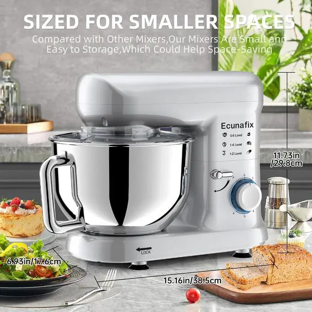 Alt view image 2 of 7 - Kitchen Stand Mixer, 6.5Qt Household Stand Mixers, 660W 6+P Speed Tilt-Head Electric Dough Mixer, Food Mixers for Daily Use with Dough Hooks, Whisk, Beater