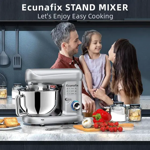 Alt view image 6 of 7 - Kitchen Stand Mixer, 6.5Qt Household Stand Mixers, 660W 6+P Speed Tilt-Head Electric Dough Mixer, Food Mixers for Daily Use with Dough Hooks, Whisk, Beater