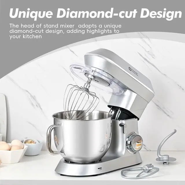 Alt view image 5 of 7 - Kitchen in the box Stand Mixer, 900W 7.5QT Kitchen Electric Mixer, 6-Speed Tilt-Head Food Mixer for Baking with Dough Hook,Wire Whip,Beater (Silver)