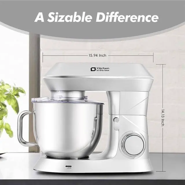 Alt view image 7 of 7 - Kitchen in the box Stand Mixer, 900W 7.5QT Kitchen Electric Mixer, 6-Speed Tilt-Head Food Mixer for Baking with Dough Hook,Wire Whip,Beater (Silver)