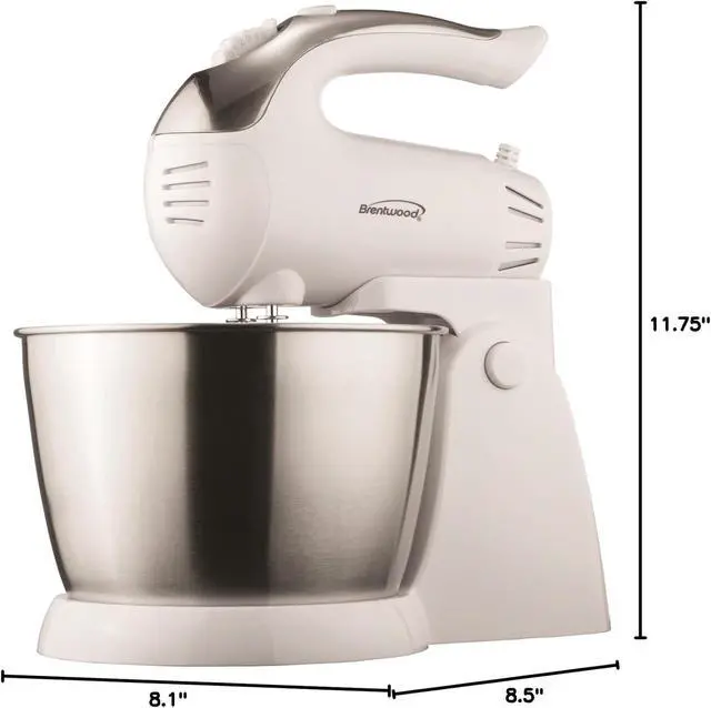 Alt view image 3 of 3 - Brentwood Stand Mixer, 5-Speed + Turbo, White