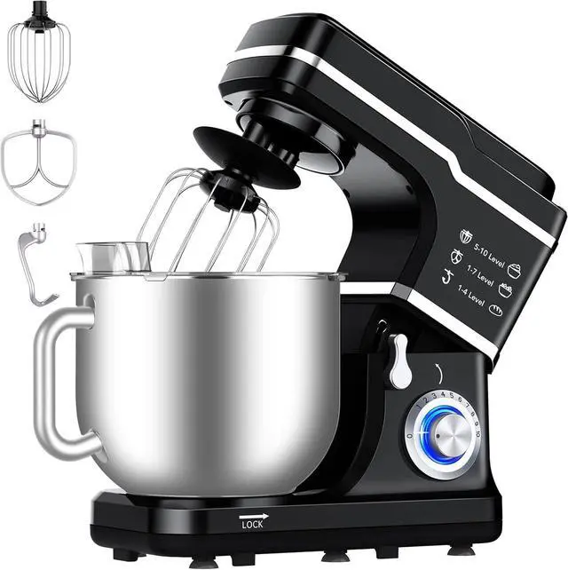 Main image of Garvee 7.5QT Stand Food Mixer, 10-Speed Tilt Head 3-IN-1 Kitchen Electric Mixer with Stainless Steel Bowl, Egg Whisk, Dough Hook, Beater, Splash Guard, Compact Dough Mixer for Home Cooks, Black