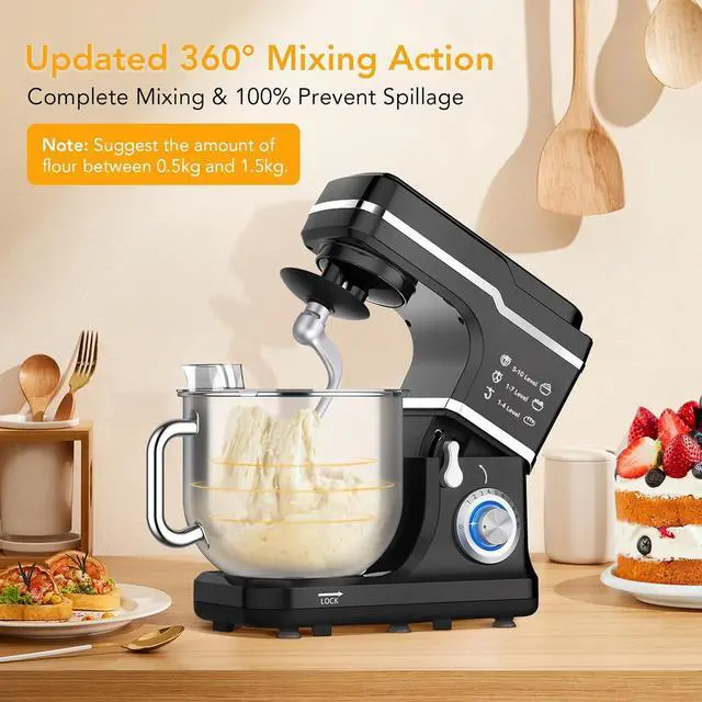 Alt view image 5 of 7 - Garvee 7.5QT Stand Food Mixer, 10-Speed Tilt Head 3-IN-1 Kitchen Electric Mixer with Stainless Steel Bowl, Egg Whisk, Dough Hook, Beater, Splash Guard, Compact Dough Mixer for Home Cooks, Black