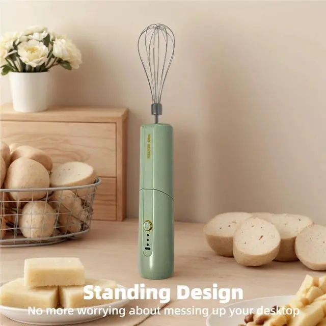 Alt view image 4 of 6 - Cordless Hand Mixer, Foldable Design Handheld Electric Whisk with 3 Speed Modes, Hand Held Egg Beater with 2 Detachable Stir Whisks (Green)