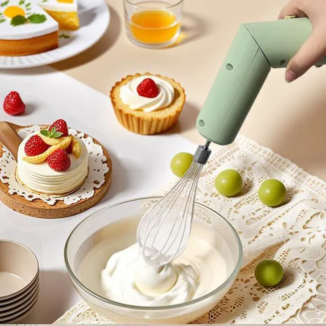 Alt view image 5 of 6 - Cordless Hand Mixer, Foldable Design Handheld Electric Whisk with 3 Speed Modes, Hand Held Egg Beater with 2 Detachable Stir Whisks (Green)