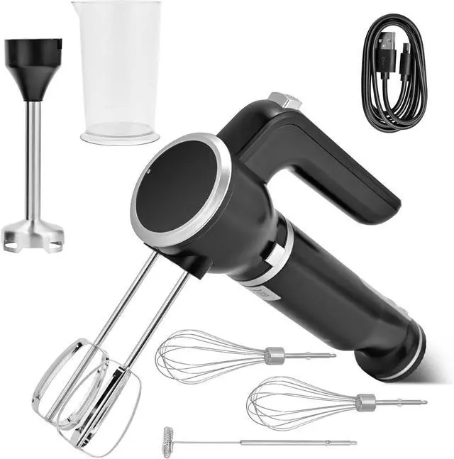 Main image of Pukomc Hand Mixer,5-in-1 Multifunctional Portable Charging Device Hand Blender,with lmmersion Blender and Beater,Whisk,Milkshake Bars,Blender Vessel,Easy to Clean,Black