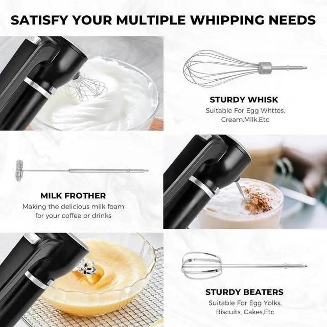 Alt view image 4 of 7 - Pukomc Hand Mixer,5-in-1 Multifunctional Portable Charging Device Hand Blender,with lmmersion Blender and Beater,Whisk,Milkshake Bars,Blender Vessel,Easy to Clean,Black