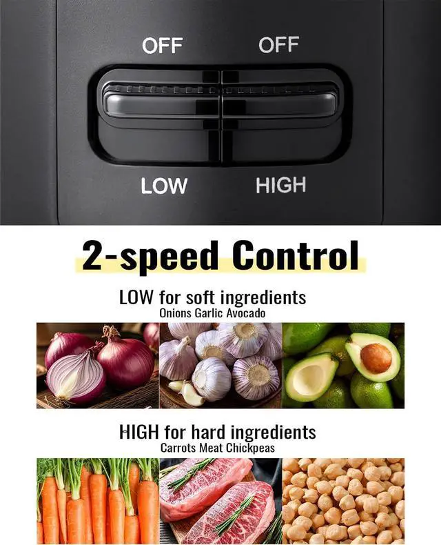 Alt view image 2 of 7 - Food Chopper, 4 Cup Fast Food Processor, Electric Meat Grinder with 2 Speed, 4 Stainless Steel Blades, and Whisk, 400W Power for Chopping, Mixing, Emulsifying, Puree and Whisking, BPA-Free