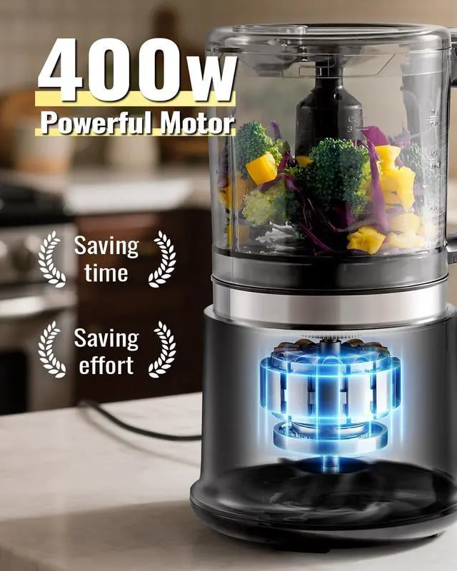 Alt view image 4 of 7 - Food Chopper, 4 Cup Fast Food Processor, Electric Meat Grinder with 2 Speed, 4 Stainless Steel Blades, and Whisk, 400W Power for Chopping, Mixing, Emulsifying, Puree and Whisking, BPA-Free
