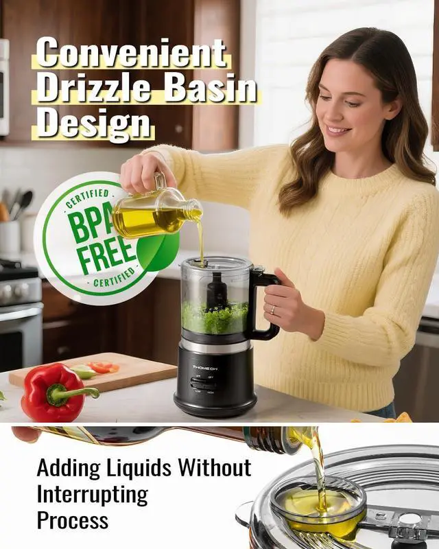Alt view image 6 of 7 - Food Chopper, 4 Cup Fast Food Processor, Electric Meat Grinder with 2 Speed, 4 Stainless Steel Blades, and Whisk, 400W Power for Chopping, Mixing, Emulsifying, Puree and Whisking, BPA-Free