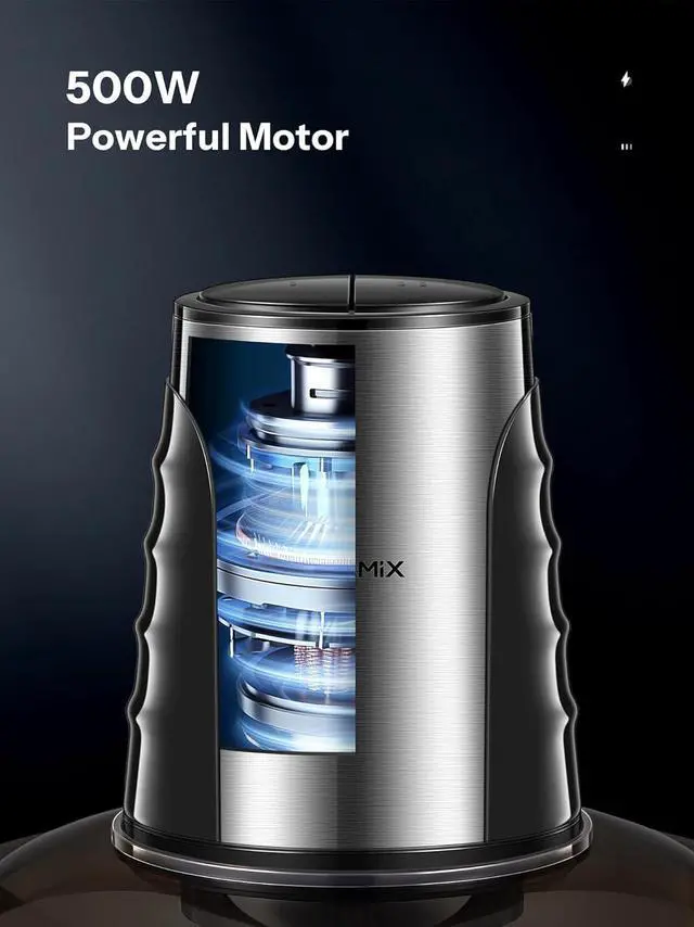 Alt view image 3 of 7 - Food Processors with 2 Large Bowls(12 Cup+12 Cup), Reemix Electric Chopper with Powerful 500W Copper Motor, 4 Bi-Level Blades for Fruits, Meat, Vegetables, Baby Food, Nuts, 2 Speeds