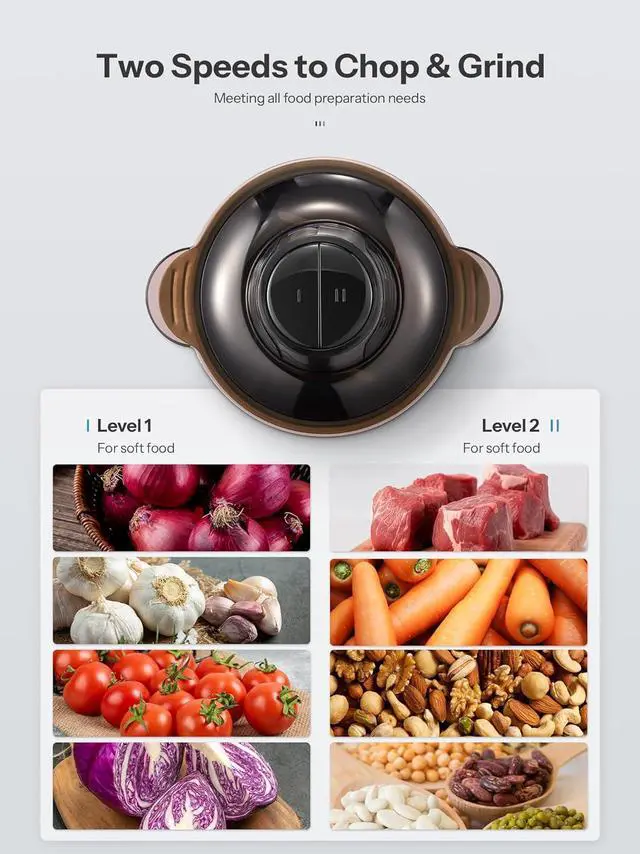 Alt view image 4 of 7 - Food Processors with 2 Large Bowls(12 Cup+12 Cup), Reemix Electric Chopper with Powerful 500W Copper Motor, 4 Bi-Level Blades for Fruits, Meat, Vegetables, Baby Food, Nuts, 2 Speeds