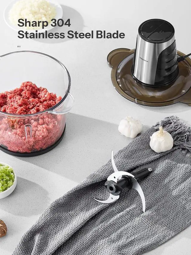 Alt view image 5 of 7 - Food Processors with 2 Large Bowls(12 Cup+12 Cup), Reemix Electric Chopper with Powerful 500W Copper Motor, 4 Bi-Level Blades for Fruits, Meat, Vegetables, Baby Food, Nuts, 2 Speeds