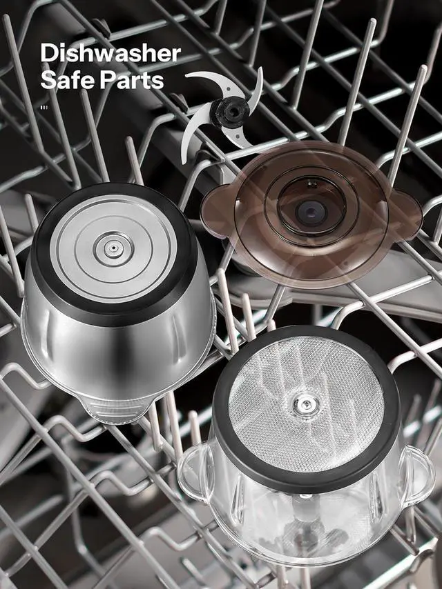 Alt view image 6 of 7 - Food Processors with 2 Large Bowls(12 Cup+12 Cup), Reemix Electric Chopper with Powerful 500W Copper Motor, 4 Bi-Level Blades for Fruits, Meat, Vegetables, Baby Food, Nuts, 2 Speeds