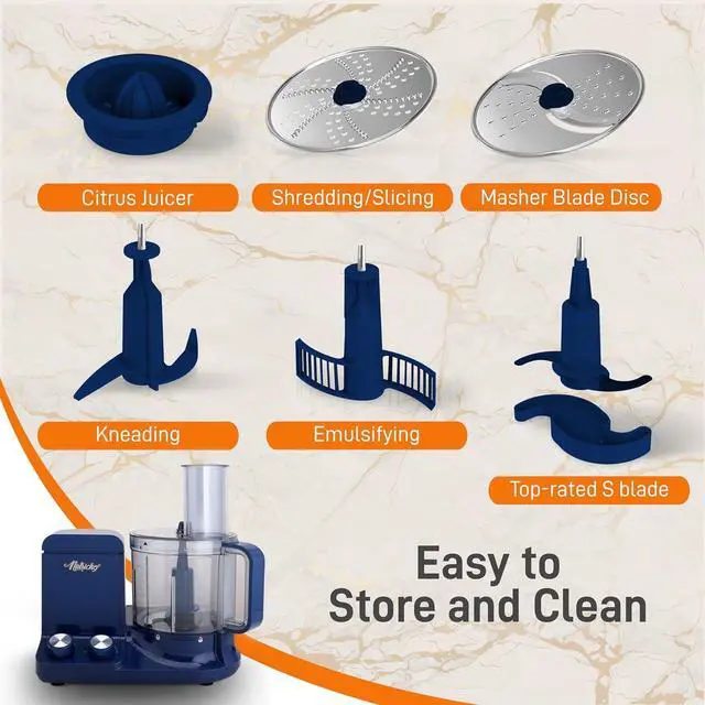 Alt view image 2 of 7 - NutriChef Food Processor | 2 QT Capacity | Ultra-Quiet Multipurpose Motor | Includes 6 Attachment Blades | Silicone Base for Secure Grip | 12-Cup Capacity | Pre-Set Speeds for Easy Use (Blue)