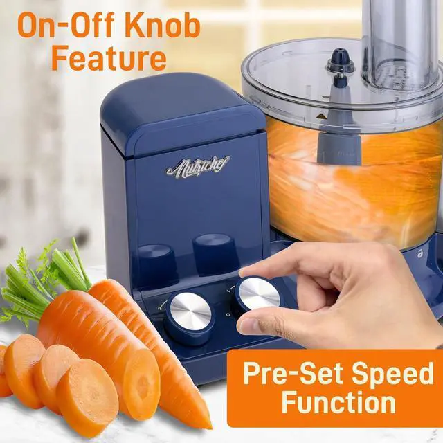 Alt view image 4 of 7 - NutriChef Food Processor | 2 QT Capacity | Ultra-Quiet Multipurpose Motor | Includes 6 Attachment Blades | Silicone Base for Secure Grip | 12-Cup Capacity | Pre-Set Speeds for Easy Use (Blue)