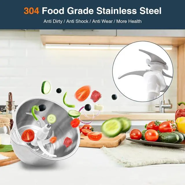 Alt view image 4 of 7 - JOYAMI Electric Food Processor with 2 Bowls, Food Chopper Vegetable Meat Grinder, Stainless Steel Blades, 2 Speed
