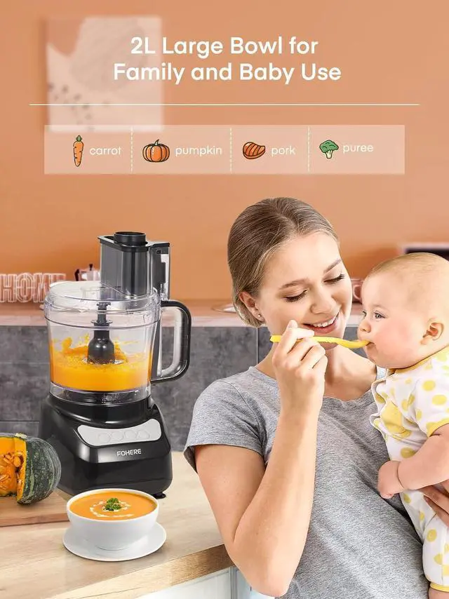 Alt view image 4 of 7 - FOHERE Food Processor, 12 Cup, 2-in-1 Feed Chute Vegetable Chopper & Meat Grinder for Mincing, Dicing, Shredding, Puree & Kneading Dough, Stainless Steel