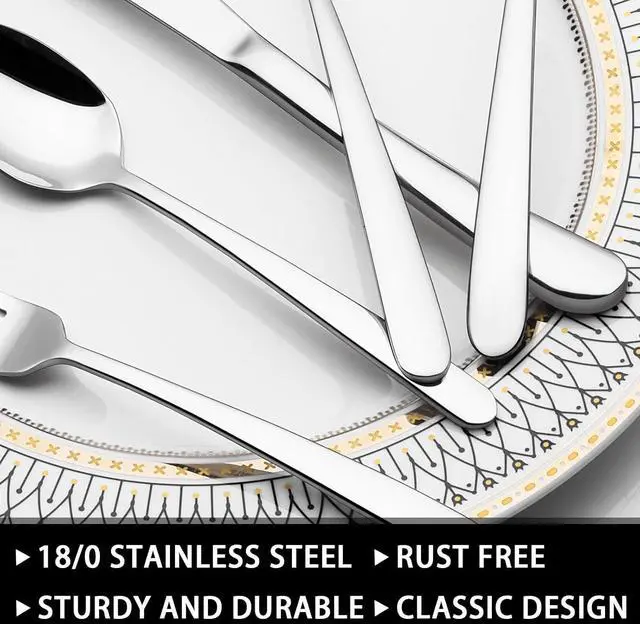 Alt view image 3 of 6 - 49-Piece Silverware Set with Organizer, Heavy Duty Stainless Steel Flatware for 8, Cutlery Utensil Sets with Steak Knives, Rust-proof, Mirror Polished, Dishwasher Safe