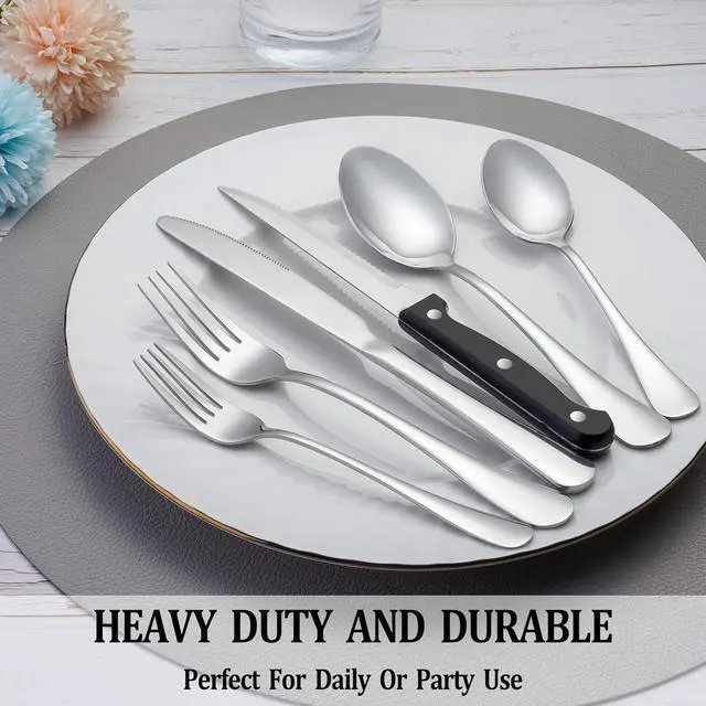 Alt view image 7 of 7 - 24 Pcs Silverware Set with Steak Knives Service for 4,Stainless Steel Flatware Set,Mirror Polished Cutlery Utensil Set,Home Kitchen Eating Tableware Set,Include Fork Knife Spoon Set,Dishwasher Safe