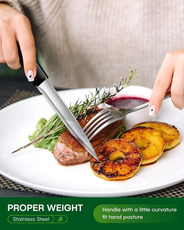 Alt view image 3 of 7 - 24 Pcs Silverware Set with Steak Knives Food-Grade Stainless Steel Flatware Set for 4 Mirror Cutlery Include Forks Spoons and Knives Set Dishwasher Safe Utensil Sets for Home Restaurant