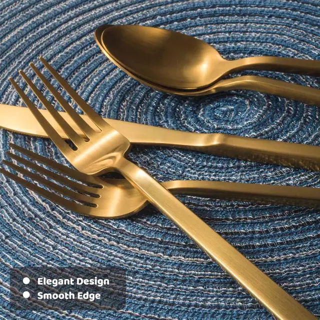 Alt view image 5 of 6 - Alata Cube Gold 20-Piece Flatware Set, Forged Cutlery Set, Matte Gold Silverware Service for 4, Stainless Steel Tableware with Square Handle for Home/Restaurant, Dishwasher Safe