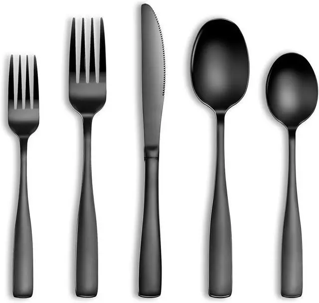Main image of 20 Pcs Black Silverware Set, Food-Grade Stainless Steel Flatware Set for 4, Square Cutlery Set, Mirror Polished Tableware Eating Utensils Set for Kitchen, Include Knife Fork Spoon Set,Dishwasher Safe