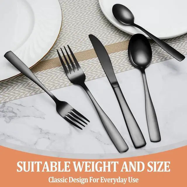 Alt view image 7 of 7 - 20 Pcs Black Silverware Set, Food-Grade Stainless Steel Flatware Set for 4, Square Cutlery Set, Mirror Polished Tableware Eating Utensils Set for Kitchen, Include Knife Fork Spoon Set,Dishwasher Safe