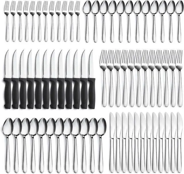 Main image of Pleafind 72-Pieces Silverware Set for 12, Flatware Set with Steak Knives, Stainless Steel Cutlery Set, Include Forks Spoons and Knives Set, Dishwasher Safe Utensil Sets for Home Restaurant