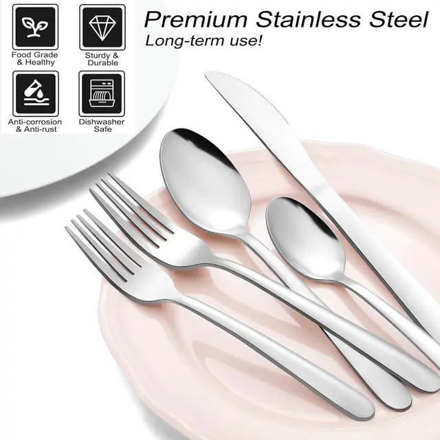 Alt view image 4 of 7 - Pleafind 72-Pieces Silverware Set for 12, Flatware Set with Steak Knives, Stainless Steel Cutlery Set, Include Forks Spoons and Knives Set, Dishwasher Safe Utensil Sets for Home Restaurant
