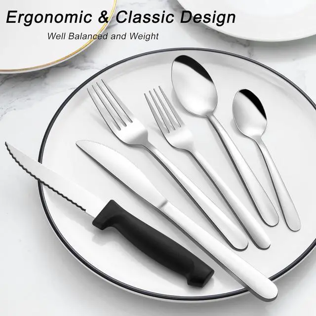 Alt view image 6 of 7 - Pleafind 72-Pieces Silverware Set for 12, Flatware Set with Steak Knives, Stainless Steel Cutlery Set, Include Forks Spoons and Knives Set, Dishwasher Safe Utensil Sets for Home Restaurant