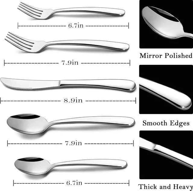 Alt view image 2 of 7 - HaWare Heavy Duty Silverware Set, 40-Piece Stainless Steel Flatware Cutlery for 8, Modern & Elegant Design Includes Knives/Forks/Spoons, Mirror Polished and Dishwasher Safe