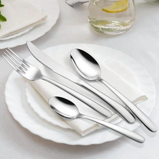 Alt view image 6 of 7 - HaWare Heavy Duty Silverware Set, 40-Piece Stainless Steel Flatware Cutlery for 8, Modern & Elegant Design Includes Knives/Forks/Spoons, Mirror Polished and Dishwasher Safe