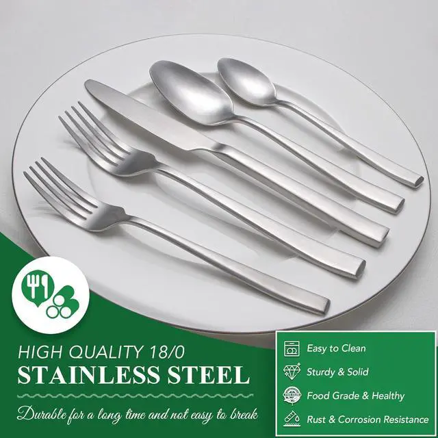 Alt view image 3 of 7 - 40 Piece Silverware Set Service for 8, EIUBUIE Premium Stainless Steel Cutlery Set, Matte Finish Flatware Sets Durable Solid, Modern Kitchen Tableware Eating Utensil Sets Include Spoons Forks Knives